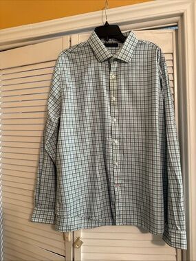 Tommy Hilfiger Men's Light Blue and Gray Plaid Button-Down Shirt